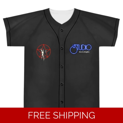 Custom Baseball Jersey Le Studio MH White & Blue Logo Red Star Man